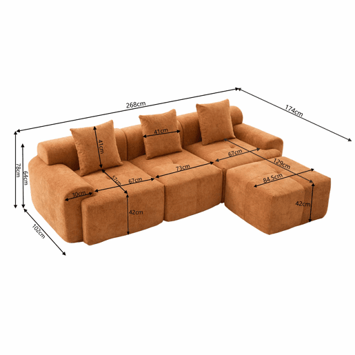 Sofá modular de 3 lugares 268×102×78 cm - Espuma viscoelástica, formato em L, sem montagem - Bege Sofá modular de 3 lugares 268×102×78 cm - Espuma viscoelástica, formato em L, sem montagem - Bege