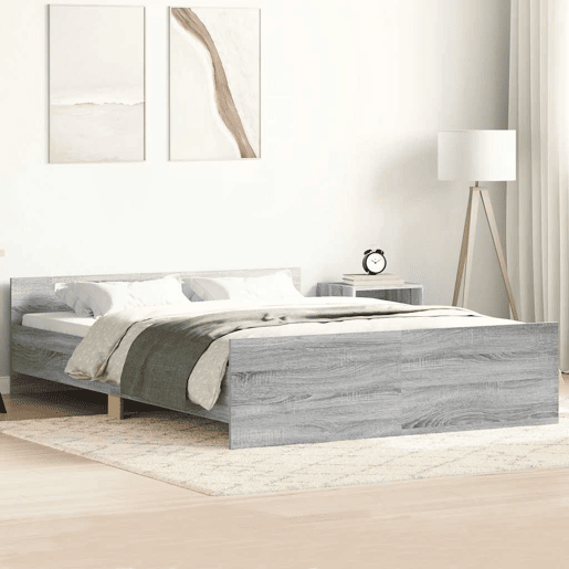Estrutura de Cama de casal para adultos c painéis de cabeceira e pés cinzento sonoma