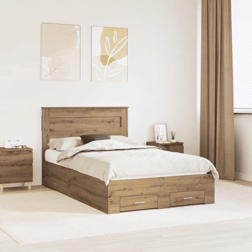 Estrutura de cama de casal moderno com cabeceira - Carvalho Artesanal 120 x 190 cm