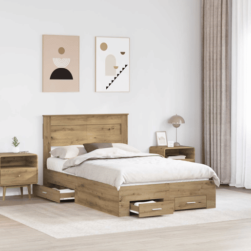 Estrutura de cama de casal moderno com cabeceira - Carvalho Artesanal 120 x 190 cm