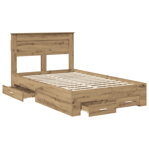 Estrutura de cama de casal moderno com cabeceira - Carvalho Artesanal 120 x 190 cm