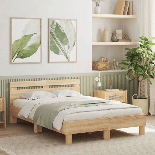 Estrutura Cama de casal simple c cabeceiraluzes LED 120x190cm carvalho sonoma