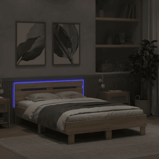 Estrutura Cama de casal simple c cabeceiraluzes LED 120x190cm carvalho sonoma