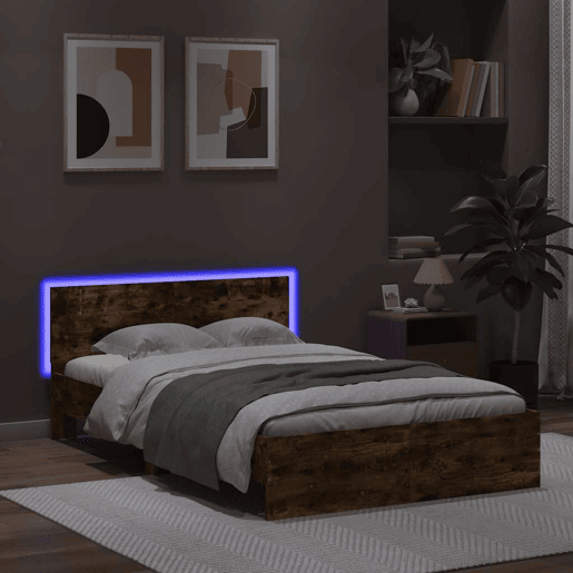 Estrutura Cama de casal simple c cabeceiraluzes LED 120x200cm carvalho fumado