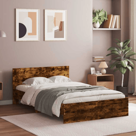 Estrutura Cama de casal simple c cabeceiraluzes LED 120x200cm carvalho fumado