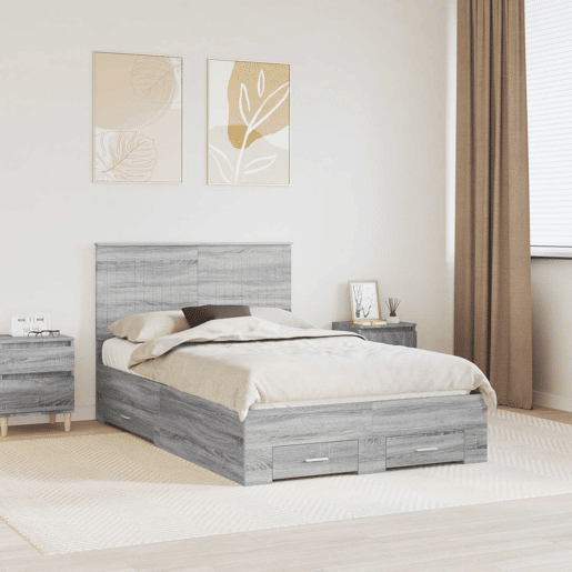 Estrutura De Cama De Casal Moderno - Cinza Sonoma 120 x 200 cm Madeira processada