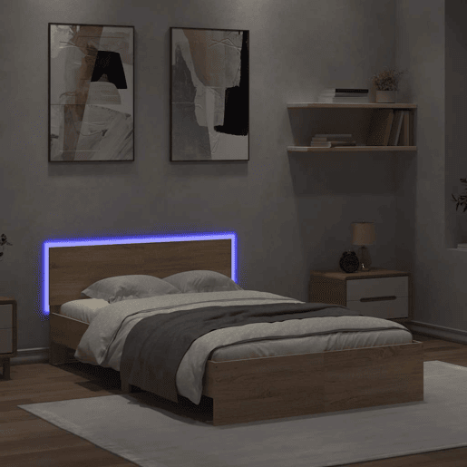 Estrutura Cama de casal simple c cabeceiraluzes LED 120x200cm carvalho sonoma