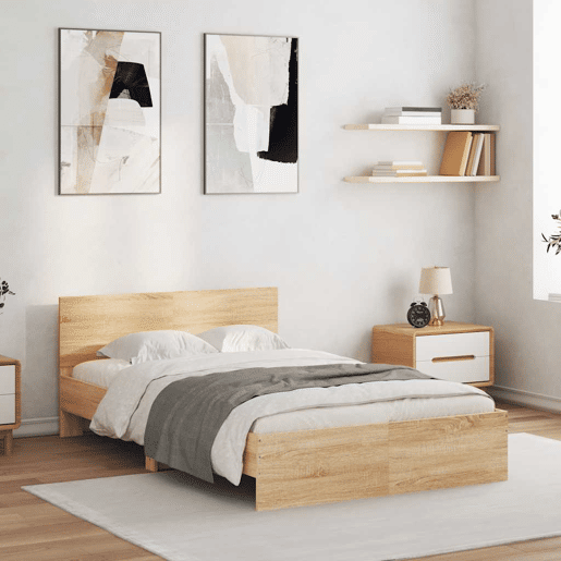 Estrutura Cama de casal simple c cabeceiraluzes LED 120x200cm carvalho sonoma