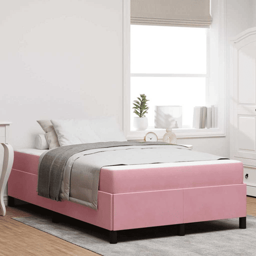 Estrutura da Cama de casal moderno com colchão Rosa 120 x 200 cm tecido