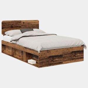 Estrutura de cama de casal com cabeceira - Madeira antiga 120 x 190 cm