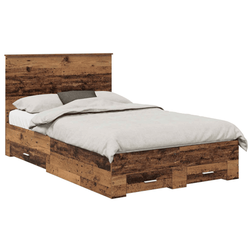 Estrutura de cama de casal com cabeceira - Madeira antiga 120 x 190 cm