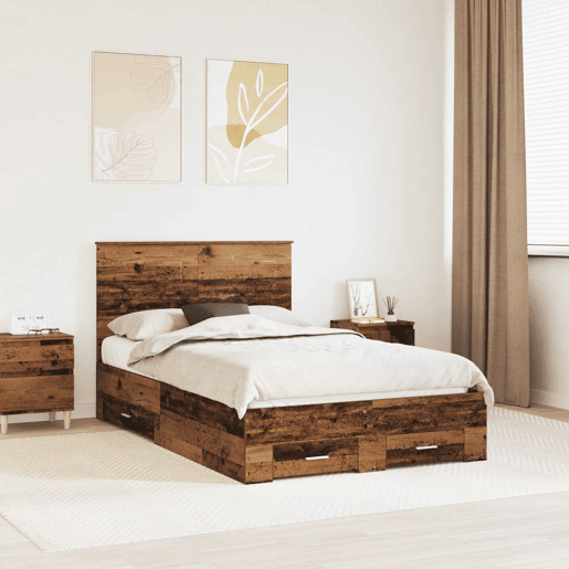 Estrutura de cama de casal com cabeceira - Madeira antiga 120 x 190 cm