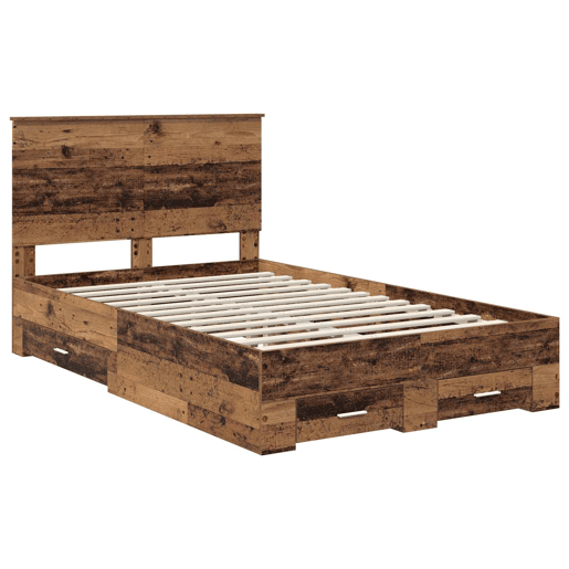 Estrutura de cama de casal com cabeceira - Madeira antiga 120 x 190 cm