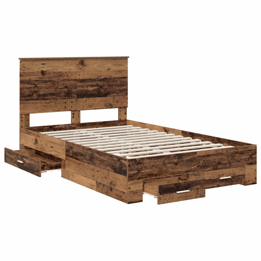 Estrutura de cama de casal com cabeceira - Madeira antiga 120 x 190 cm
