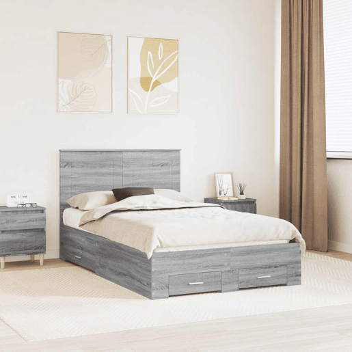 Estrutura De Cama De Casal Moderno - Cinza Sonoma 120 x 190 cm Madeira processada