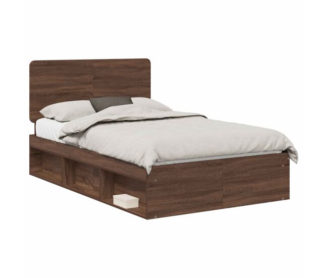Estructura de cama matrimonial estilo con cabecera roble marrón 120 x 190 cm