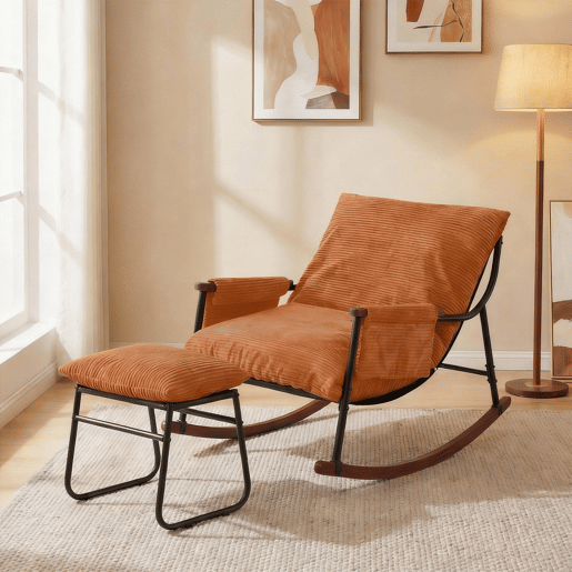 Cadeira de baloiço relax HomeMiYN de metal com almofada de 15 cm e apoio de pés metálico