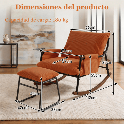Cadeira de baloiço relax HomeMiYN de metal com almofada de 15 cm e apoio de pés metálico