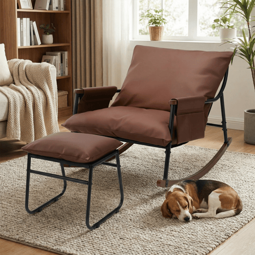Cadeira de baloiço relax HomeMiYN de metal com almofada de 15 cm e apoio de pés metálico