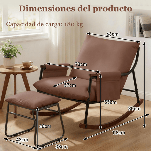 Cadeira de baloiço relax HomeMiYN de metal com almofada de 15 cm e apoio de pés metálico