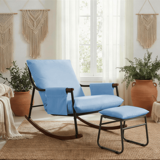 Cadeira de baloiço relax HomeMiYN de metal com almofada de 15 cm e apoio de pés metálico
