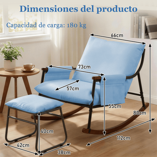 Cadeira de baloiço relax HomeMiYN de metal com almofada de 15 cm e apoio de pés metálico