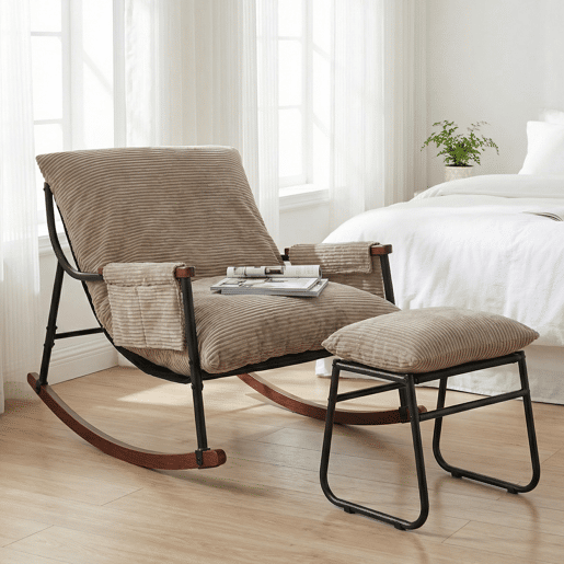 Cadeira de baloiço relax HomeMiYN de metal com almofada de 15 cm e apoio de pés metálico