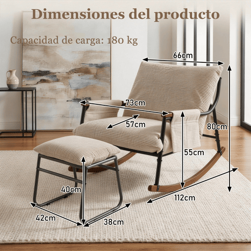 Cadeira de baloiço relax HomeMiYN de metal com almofada de 15 cm e apoio de pés metálico