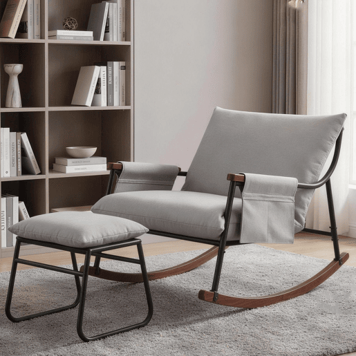 Cadeira de baloiço relax HomeMiYN de metal com almofada de 15 cm e apoio de pés metálico