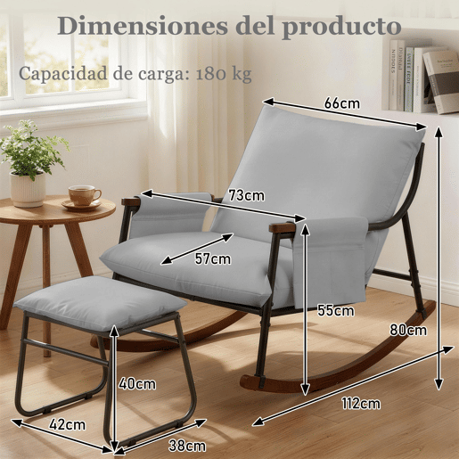 Cadeira de baloiço relax HomeMiYN de metal com almofada de 15 cm e apoio de pés metálico