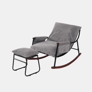 Cadeira de baloiço relax HomeMiYN de metal com almofada de 15 cm e apoio de pés metálico