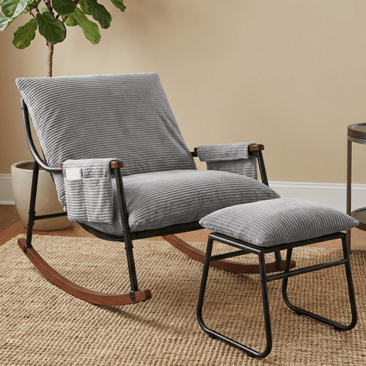 Cadeira de baloiço relax HomeMiYN de metal com almofada de 15 cm e apoio de pés metálico