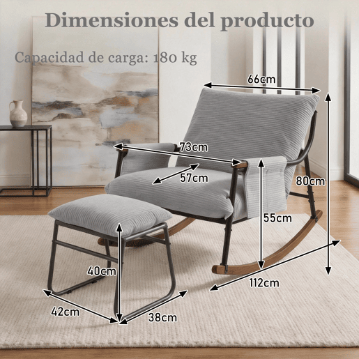 Cadeira de baloiço relax HomeMiYN de metal com almofada de 15 cm e apoio de pés metálico