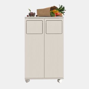 Caixote do lixo 46,7 x 35 x 80 cm - 2 compartimentos, com rodas, estilo madeira clara, 2 portas, separação de resíduos - Branco