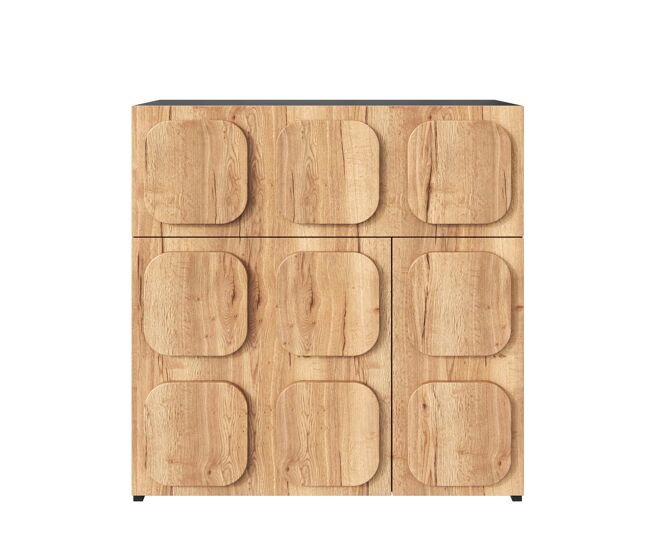 Cómoda vintage - diseño retro, estructura de madera, 4 compartimentos, color madera natural