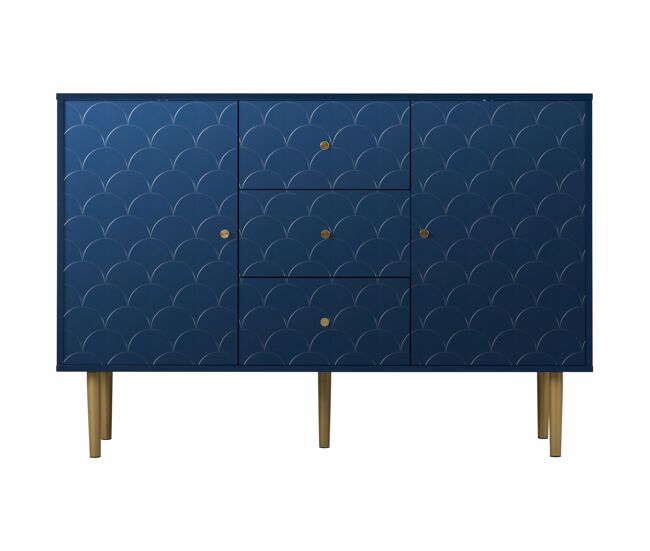 Aparador 120x40x83 cm - 2 puertas, 3 cajones, estante ajustable - azul marino