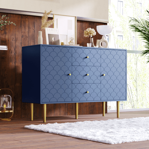 Aparador 120x40x83 cm - 2 portas, 3 gavetas, prateleira ajustável - Azul marinho