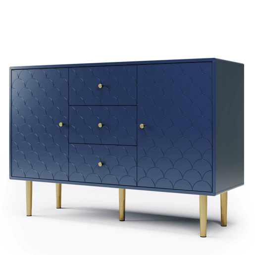 Aparador 120x40x83 cm - 2 portas, 3 gavetas, prateleira ajustável - Azul marinho