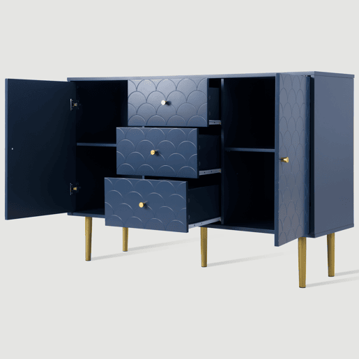 Aparador 120x40x83 cm - 2 portas, 3 gavetas, prateleira ajustável - Azul marinho