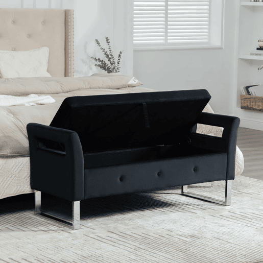 Banqueta com arrumação - com apoios de braços - para sala, corredor e quarto - Preto