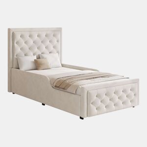 Cama individual 90x200 cm - estofada com arrumação hidráulica, cabeceira almofadada e base incluída - bege