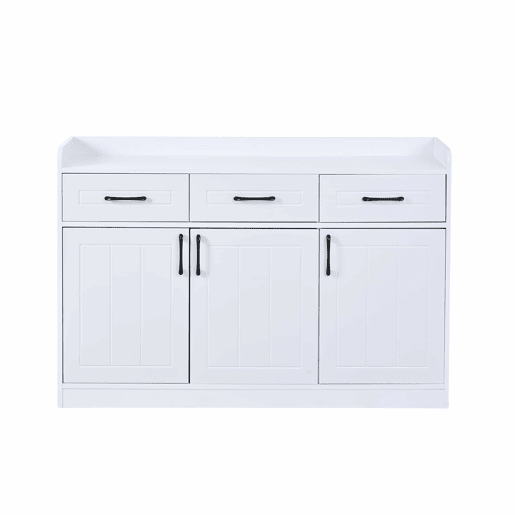 Aparador 120 x 35 x 80 cm - móvel de sala com 3 gavetas e 3 portas, prateleiras ajustáveis, puxadores, design às riscas, capacidade de 60 kg, aparador de entrada - branco