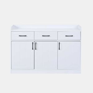 Aparador 120 x 35 x 80 cm - móvel de sala com 3 gavetas e 3 portas, prateleiras ajustáveis, puxadores, design às riscas, capacidade de 60 kg, aparador de entrada - branco