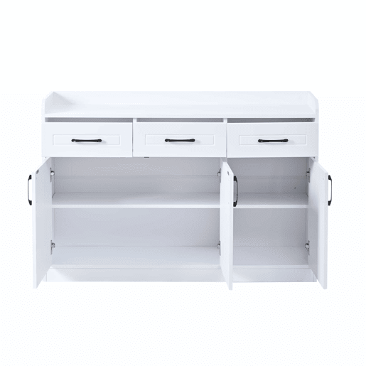 Aparador 120 x 35 x 80 cm - móvel de sala com 3 gavetas e 3 portas, prateleiras ajustáveis, puxadores, design às riscas, capacidade de 60 kg, aparador de entrada - branco