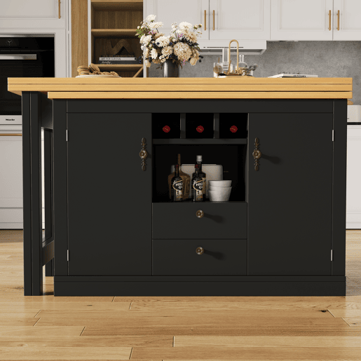 Mesa de bar extensível 120-180 cm - Com função giratória de 360° e arrumação - Preto