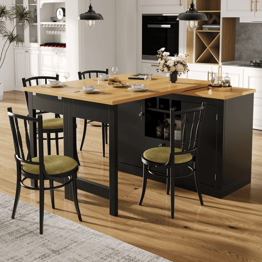 Mesa de bar extensível 120-180 cm - Com função giratória de 360° e arrumação - Preto