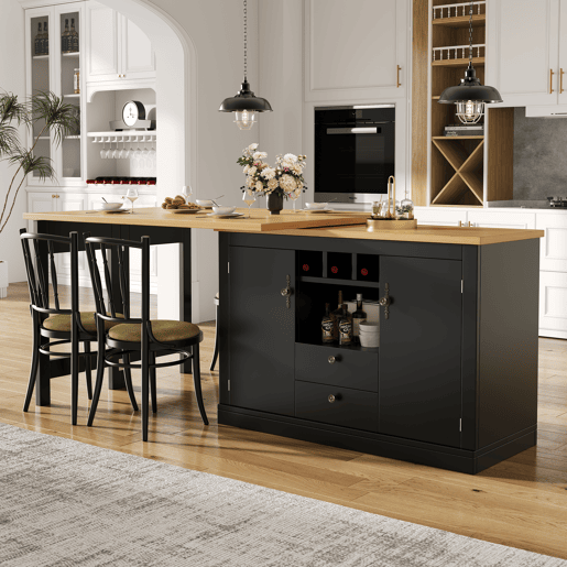 Mesa de bar extensível 120-180 cm - Com função giratória de 360° e arrumação - Preto