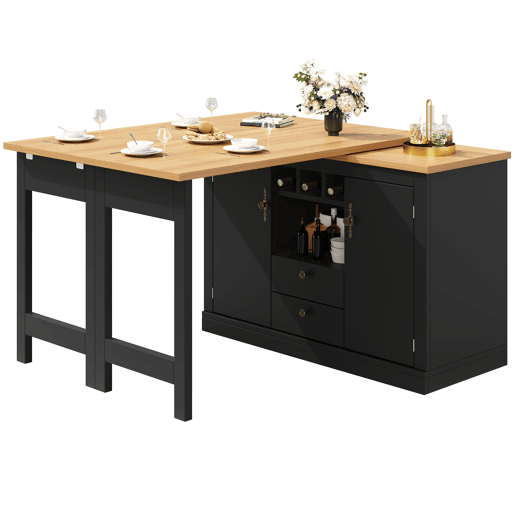 Mesa de bar extensível 120-180 cm - Com função giratória de 360° e arrumação - Preto