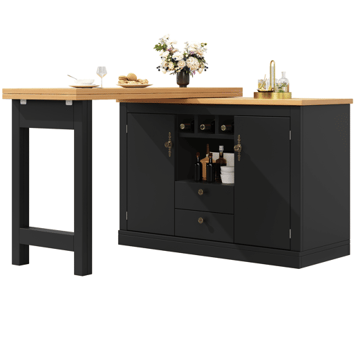 Mesa de bar extensível 120-180 cm - Com função giratória de 360° e arrumação - Preto