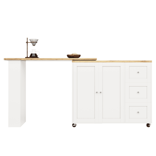 Aparador?Móvel bar com mesa giratória - MDF - 3 gavetas e 2 portas - Branco